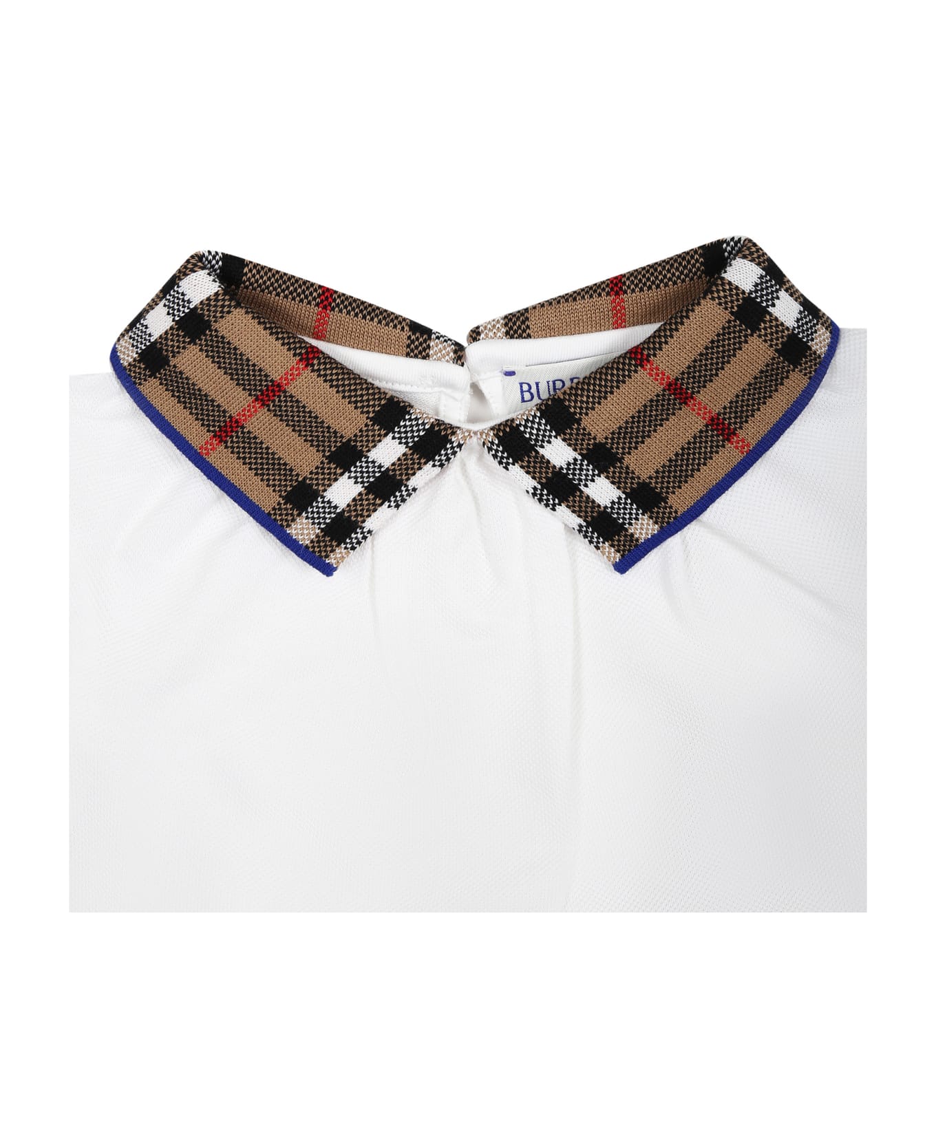 Burberry White T-shirt For Baby Girl With Vintage Check On The Collar - White Tシャツ＆ポロシャツ