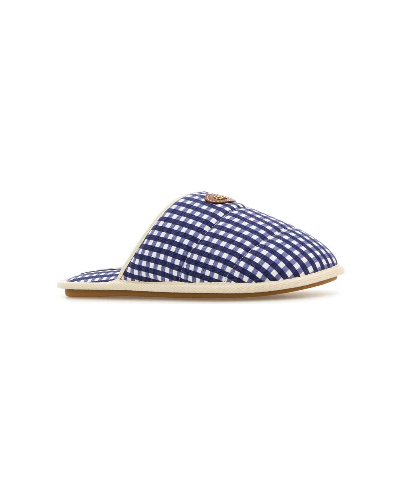 Valentino Garavani Printed Fabric Ta Chambre Slippers - IVORYBRIGHTINDIGOIVORY