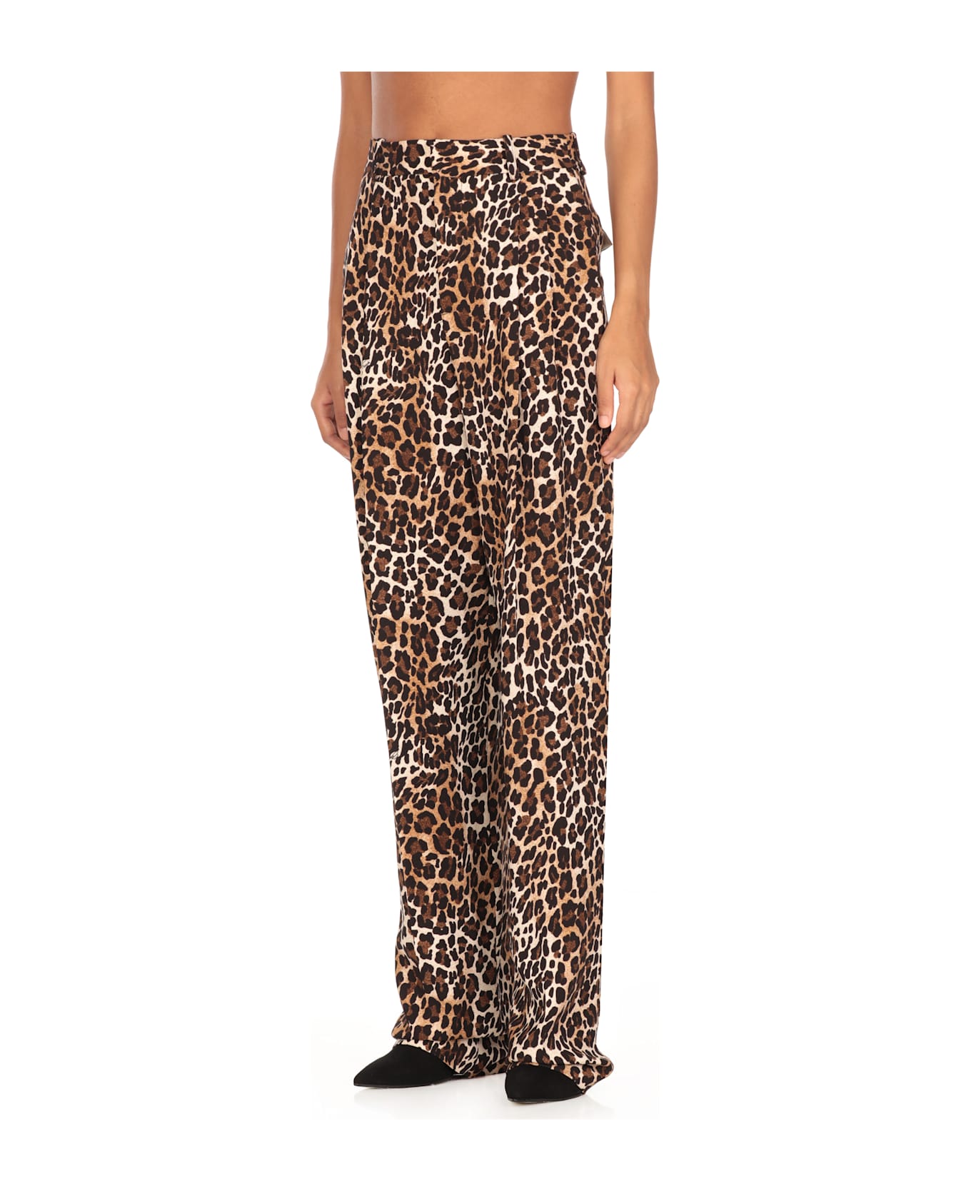 Elisabetta Franchi Double-dart Animalier Crêpe Straight Trousers - Brown