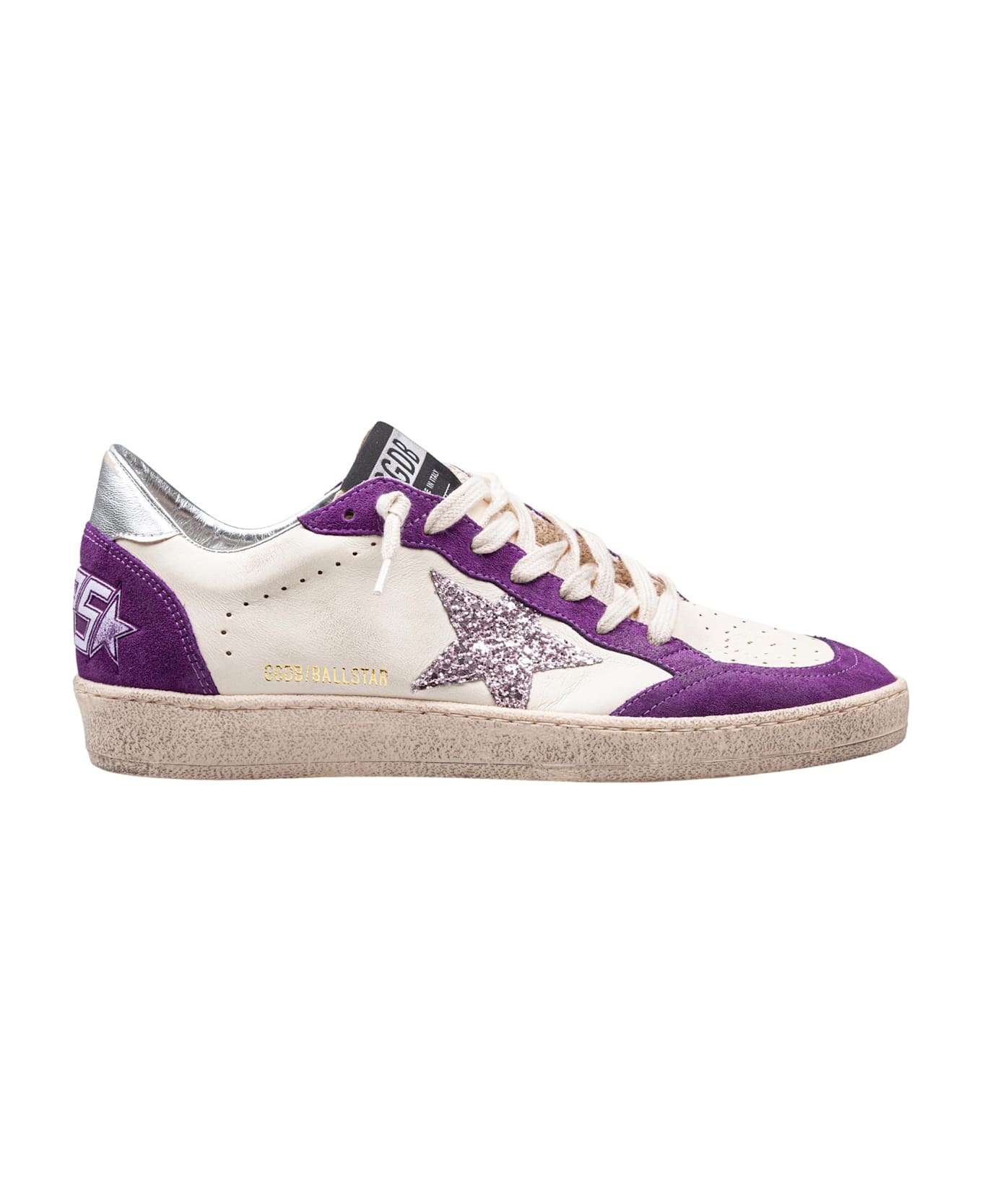 Golden Goose Ballstar Sneakers In Leather And Suede Color White And Purple - White/purple