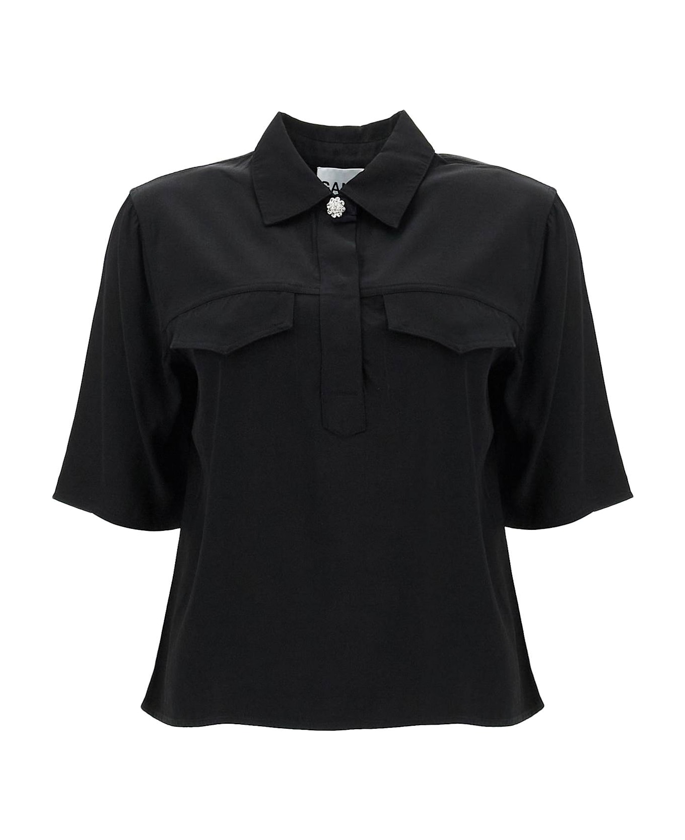 Ganni Twill And Viscose Shirt - BLACK (Black)
