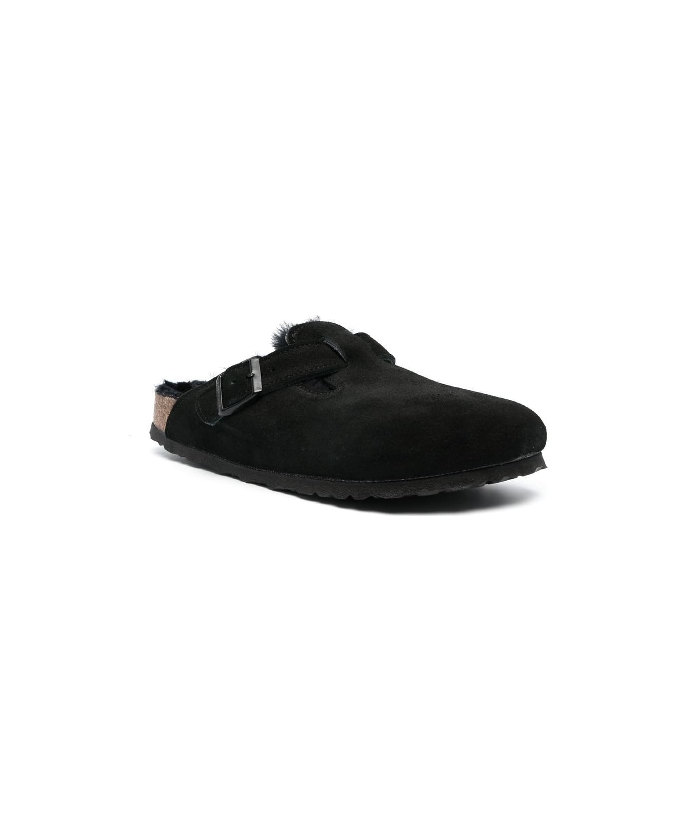 Birkenstock Boston Shearling Suede Slippers - Black