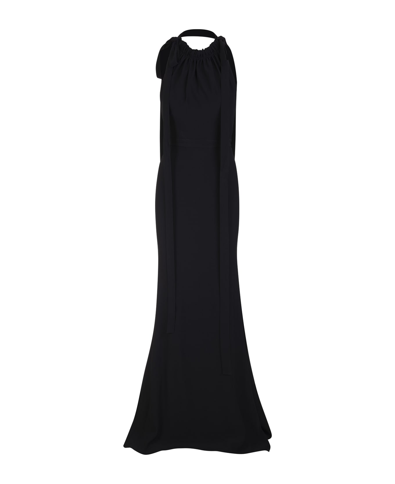 Alexander McQueen Long Black Dress With Halter Neckline With Drawstring - Black
