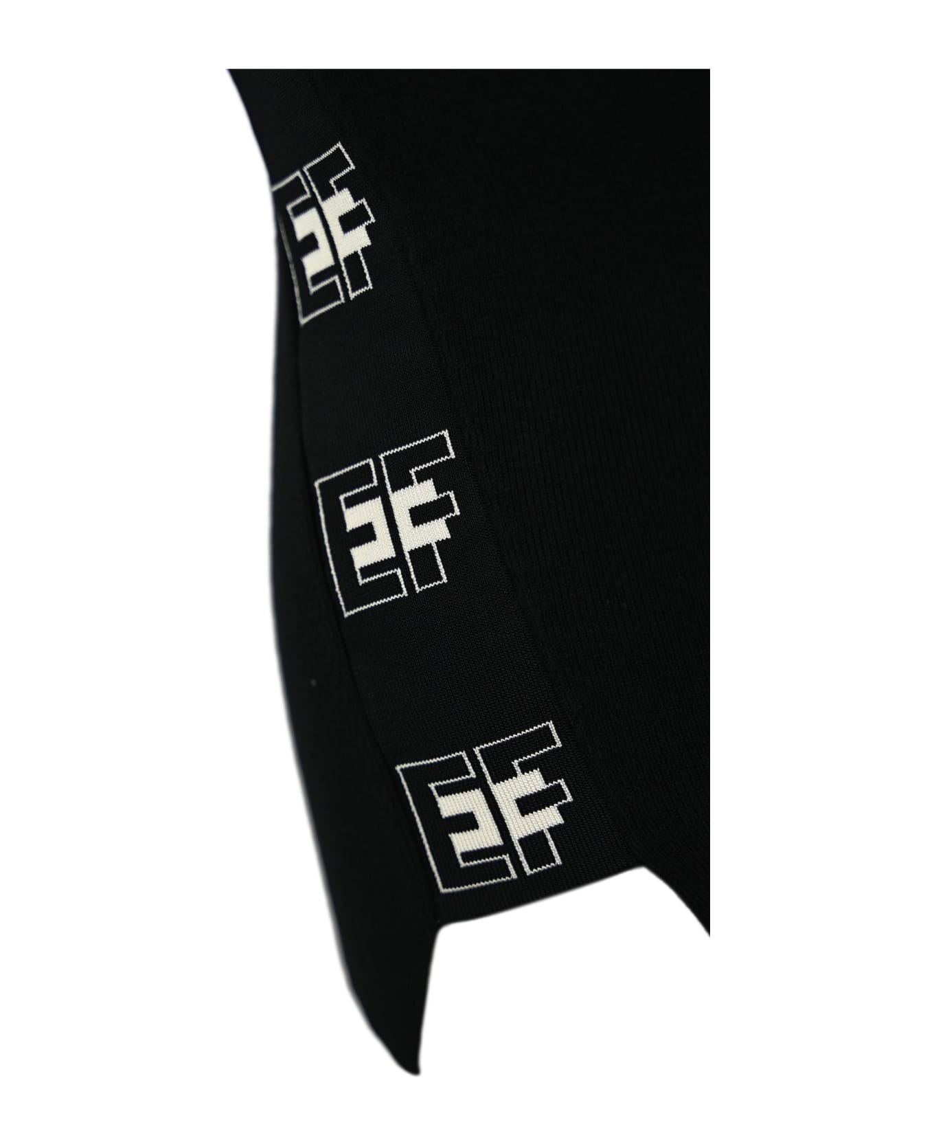Elisabetta Franchi Viscose Knit Top With Black Logo Bands - Nero