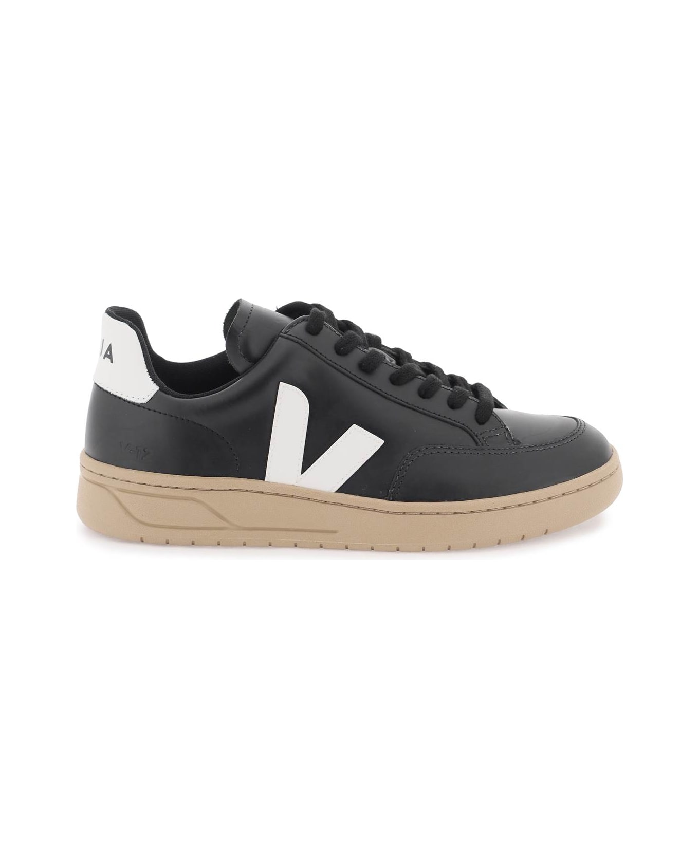 Veja Leather V-12 Sneakers - BLACK WHITE DUNE (Black)