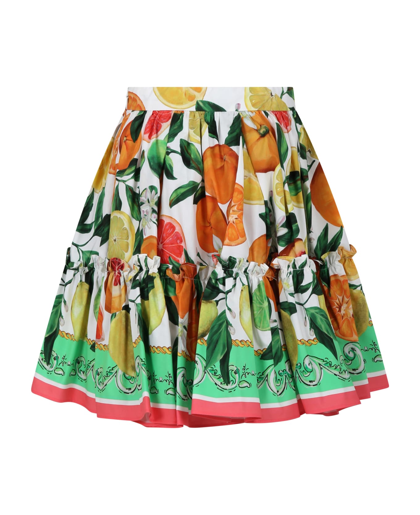 Dolce & Gabbana Multicolor Skirt For Girl With All-over Fruits - Multicolore ボトムス
