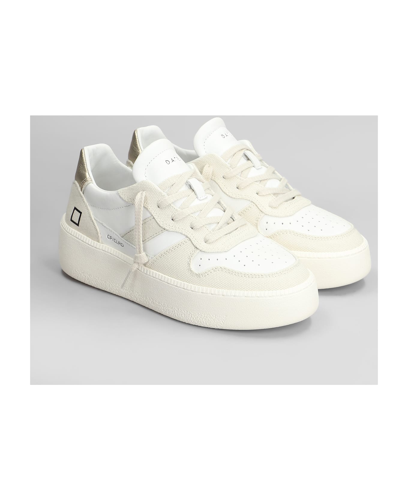 D.A.T.E. Court Platform Sneakers In White Leather And Fabric - Beige