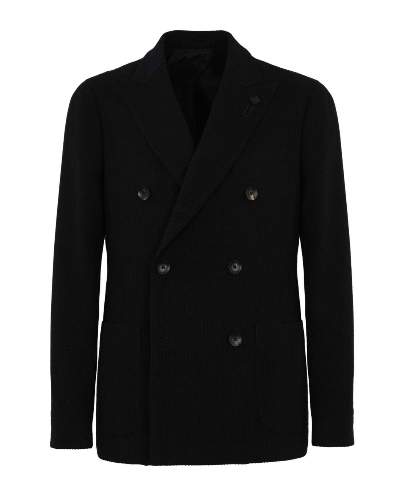 Lardini Double-breasted Special Line Drop 7 Regular Jacket In Wool And Cotton - Nero