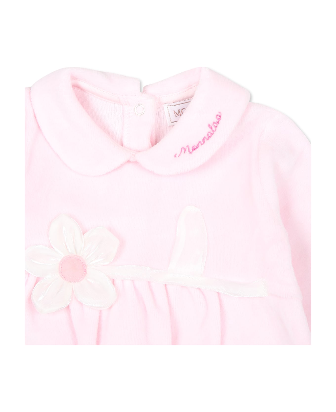 Monnalisa Pink Babygrow With Flower And Logo - Pink