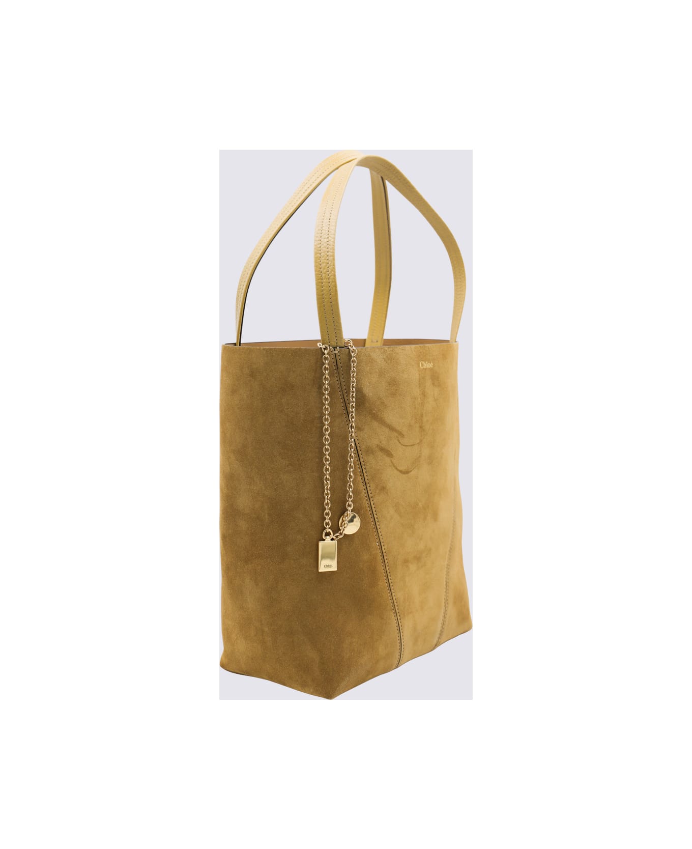 Chloé Dark Gold Leather Spin Tote - Gold Khaki
