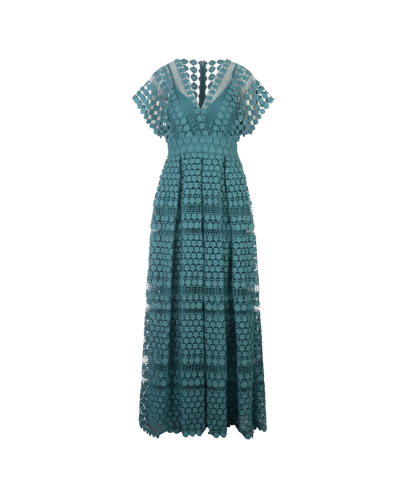 Elie Saab Blue Gin Macramé Silk Maxi Dress - Blue ワンピース＆ドレス