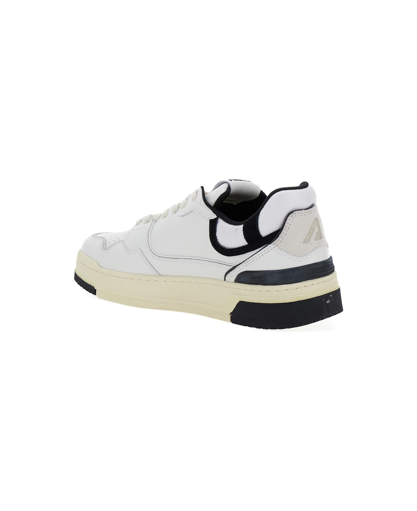 Autry White Low Top Sneakers With Black Details And Logo Patch In Leather And Suede Man - White