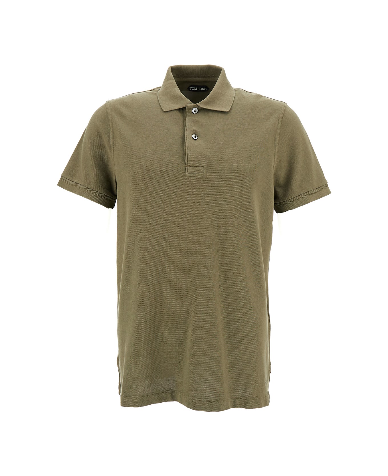Tom Ford Olive Green Polo Shirt With Short Sleeves In Cotton Man - Green