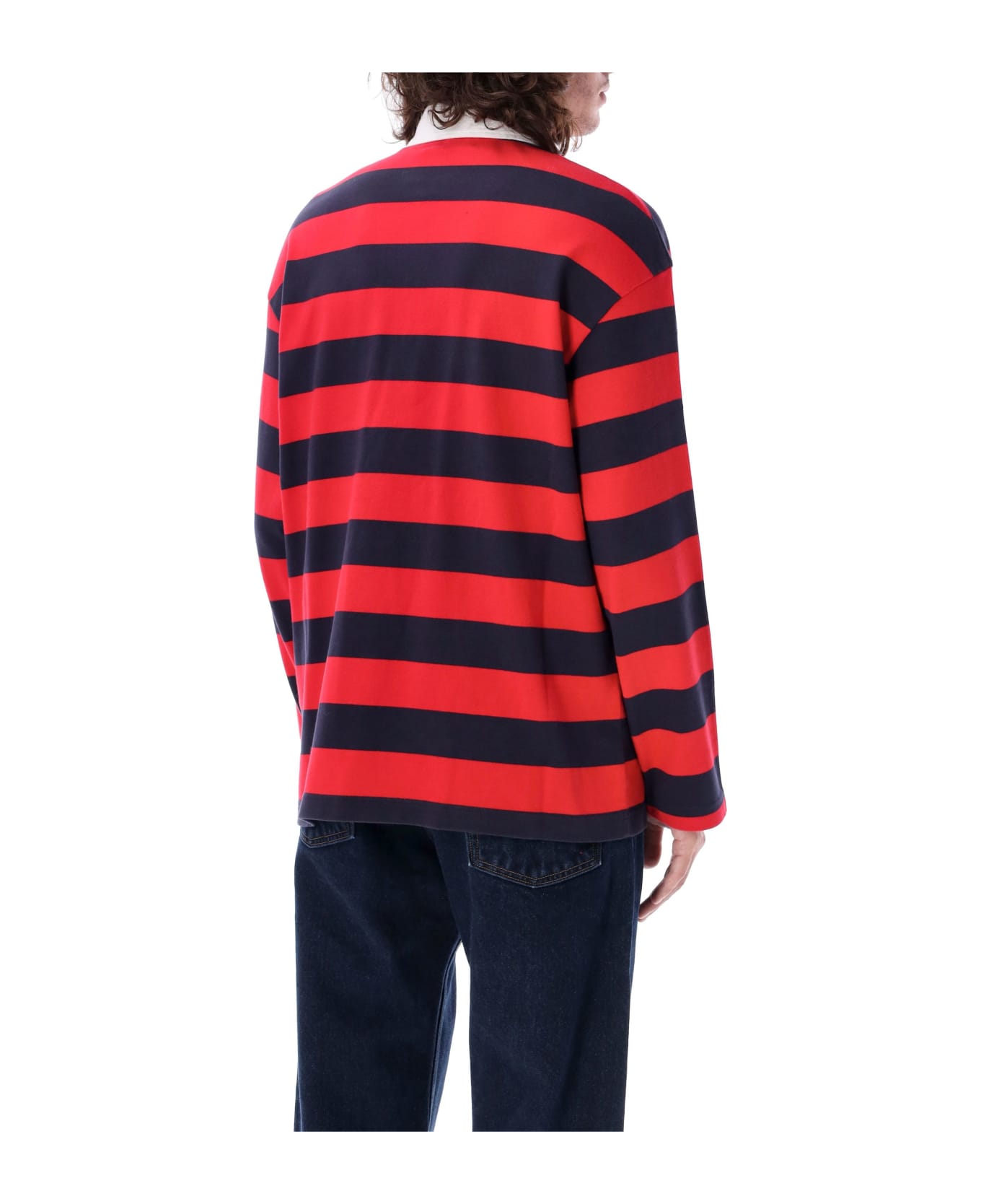 AMBUSH Stripes Polo L/s - NAVY/RED ポロシャツ