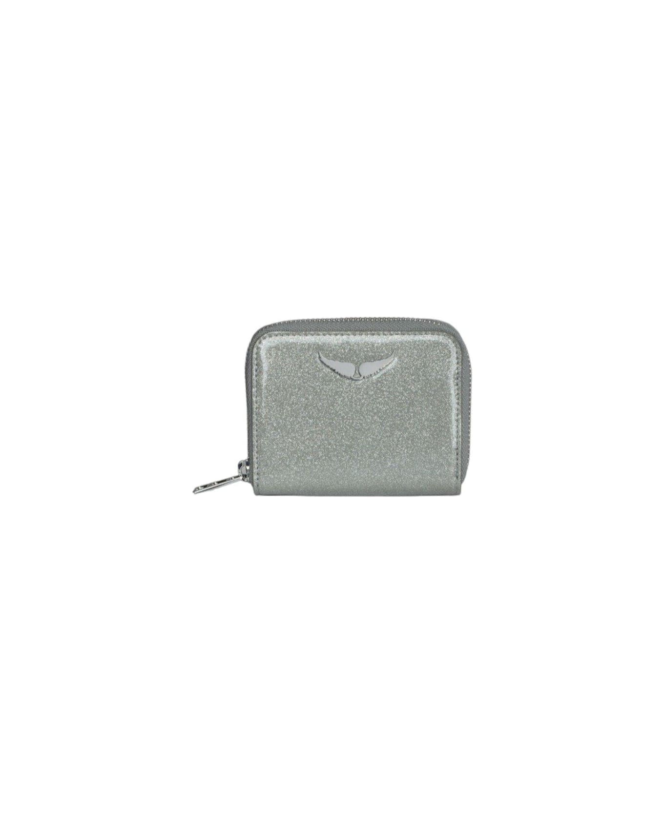 Zadig & Voltaire Logo Plaque Zip-around Mini Wallet - Silver