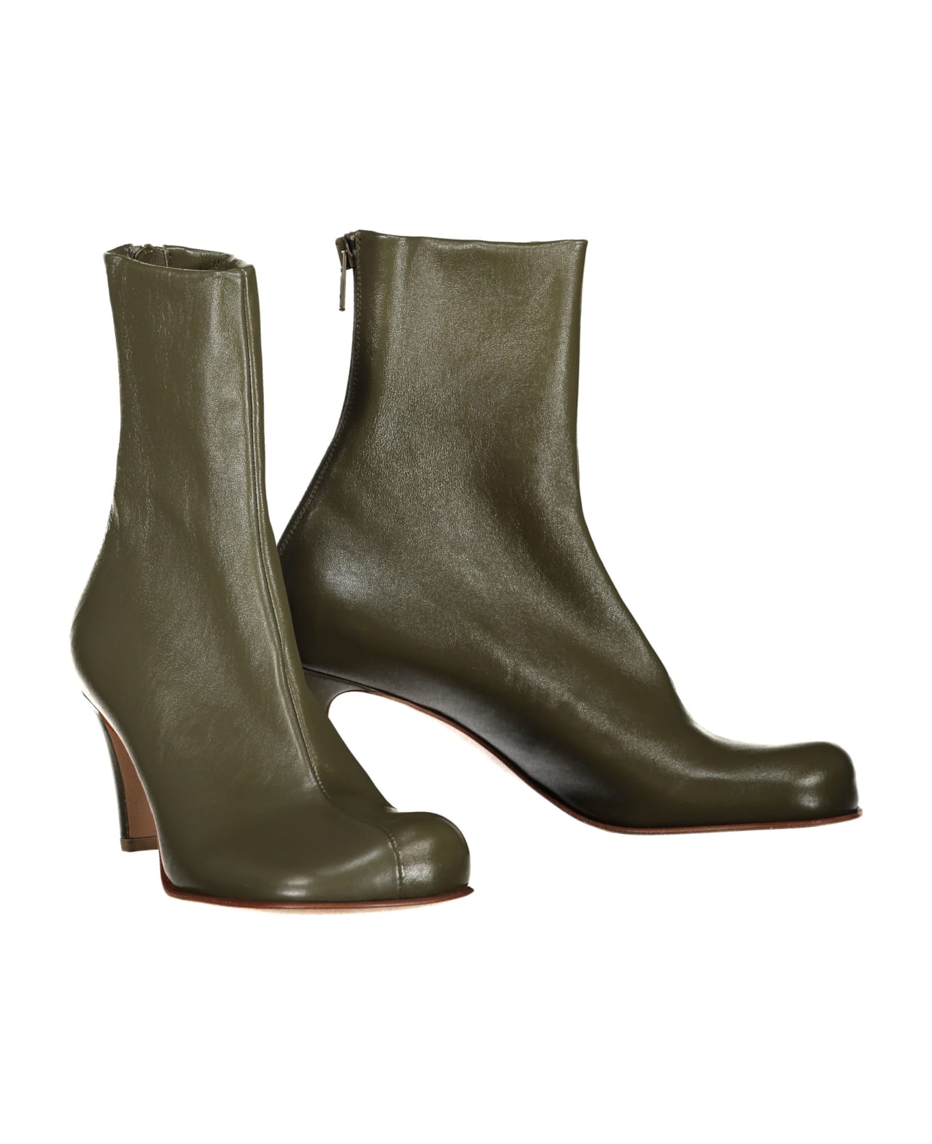 Bottega Veneta Bloc Leather Ankle Boots - khaki ブーツ