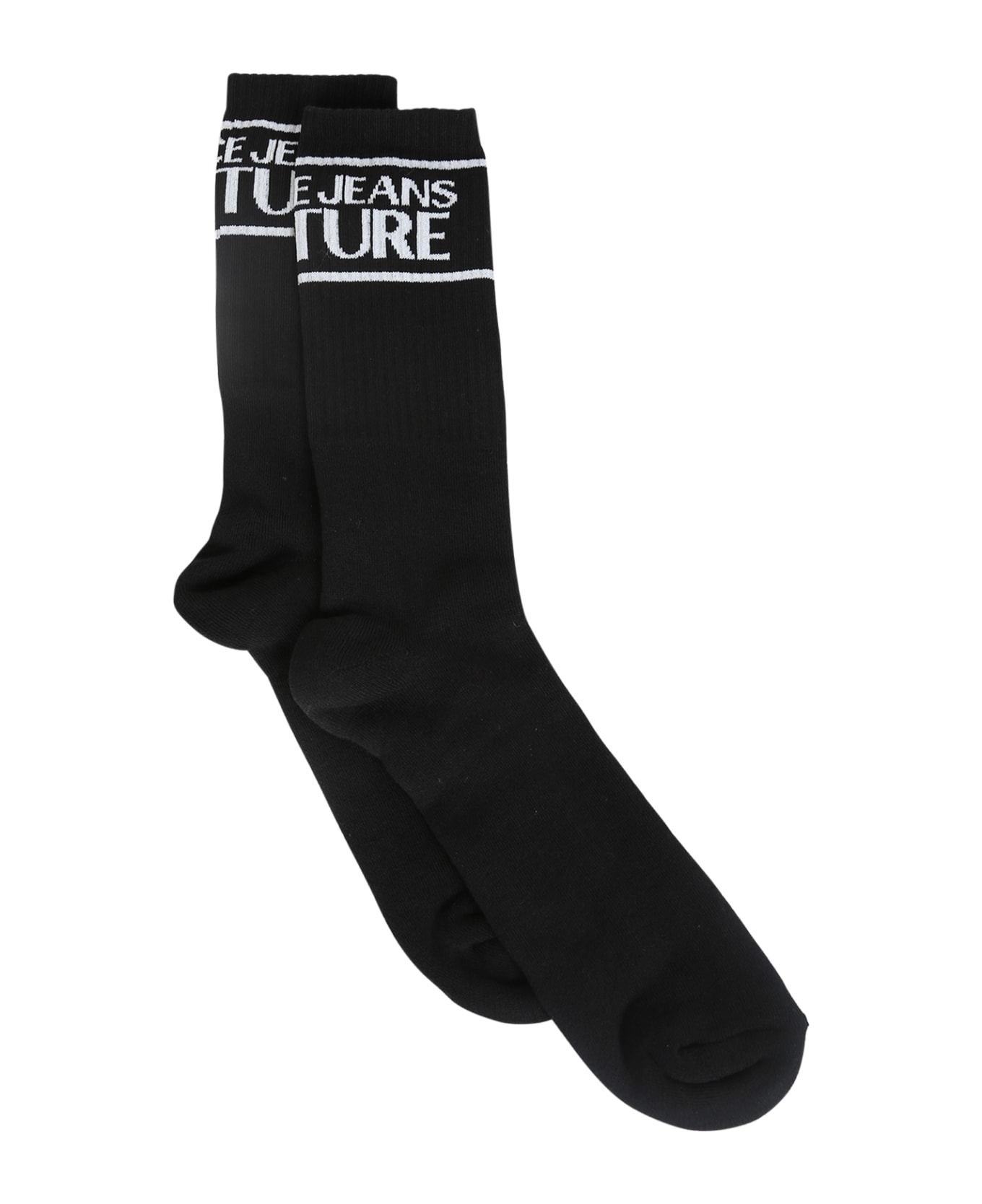 Versace Jeans Couture Intarsia-knit Logo Ankle Socks - Black