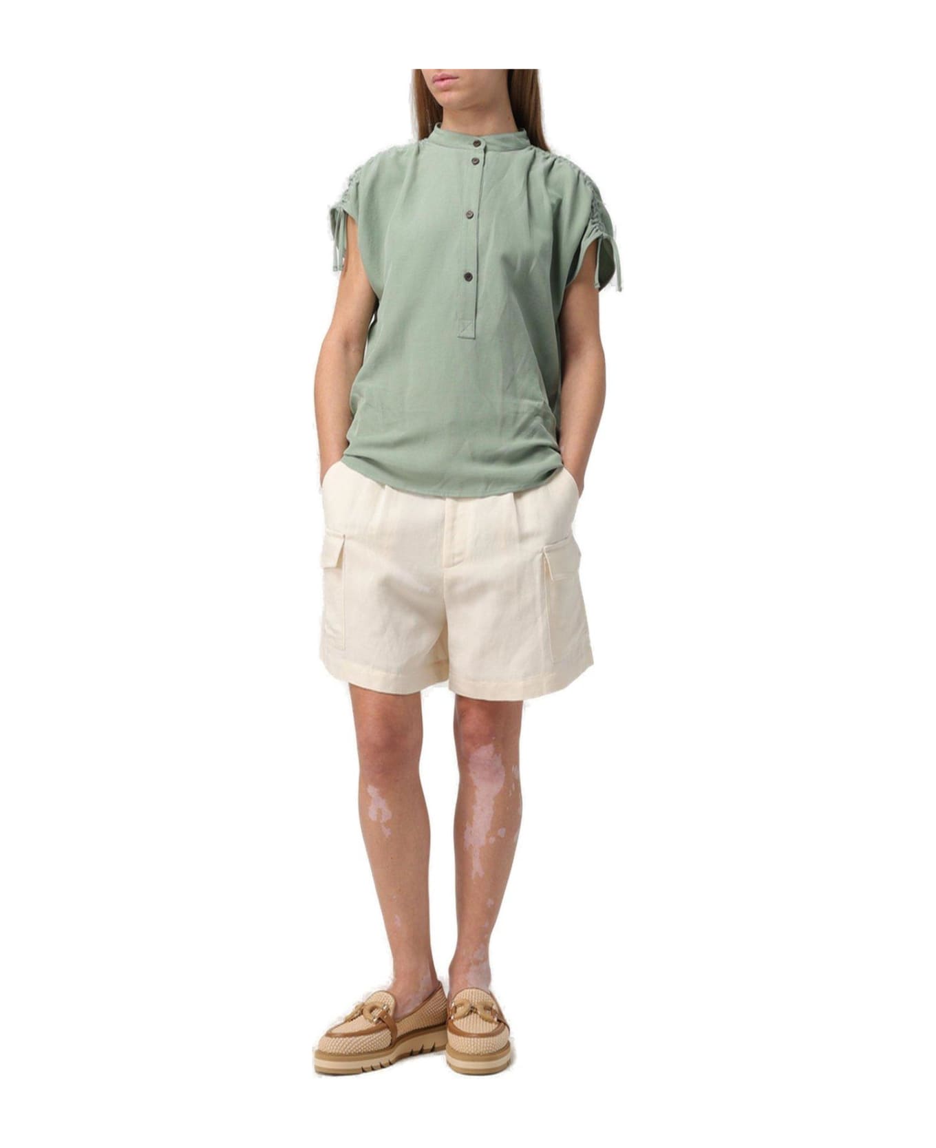 Woolrich Ruched Straight Hem Sleeveless Shirt - Green シャツ