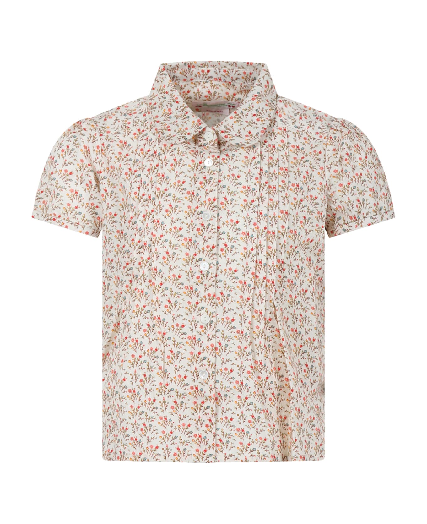 Bonpoint Beige Shirt For Girl With Floral Print - Beige シャツ