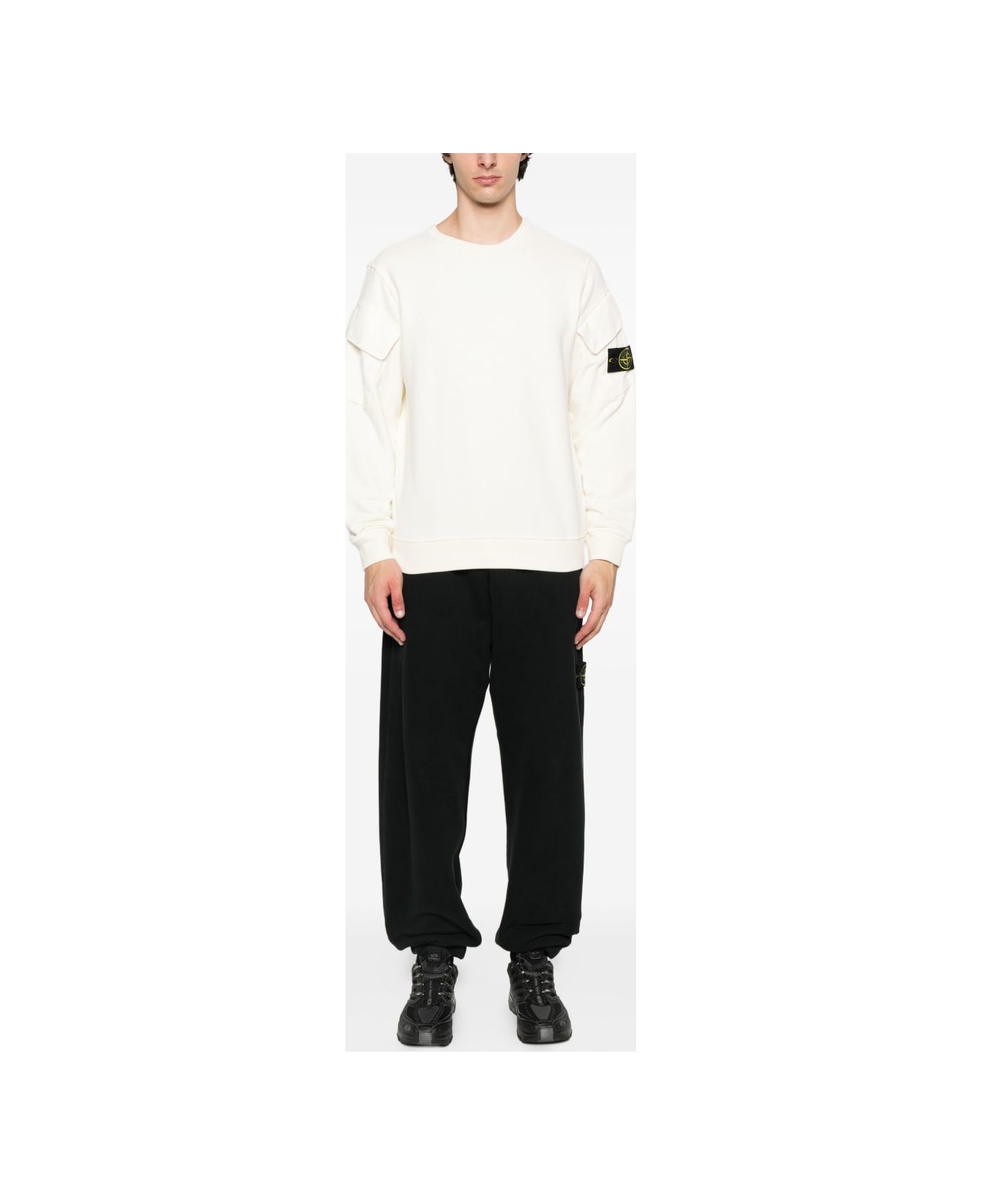 Stone Island Cotton Sweatshirt With Pocket - White