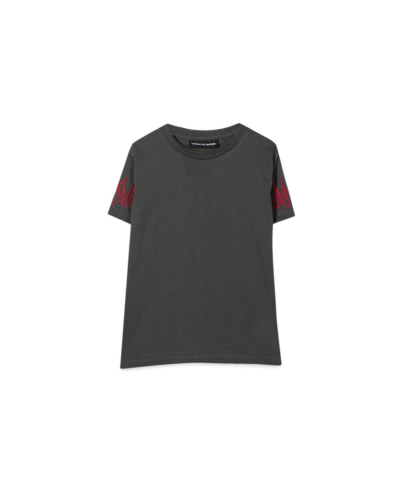 Vision of Super M/c Embroidery Red Flames - CHARCOAL Tシャツ＆ポロシャツ