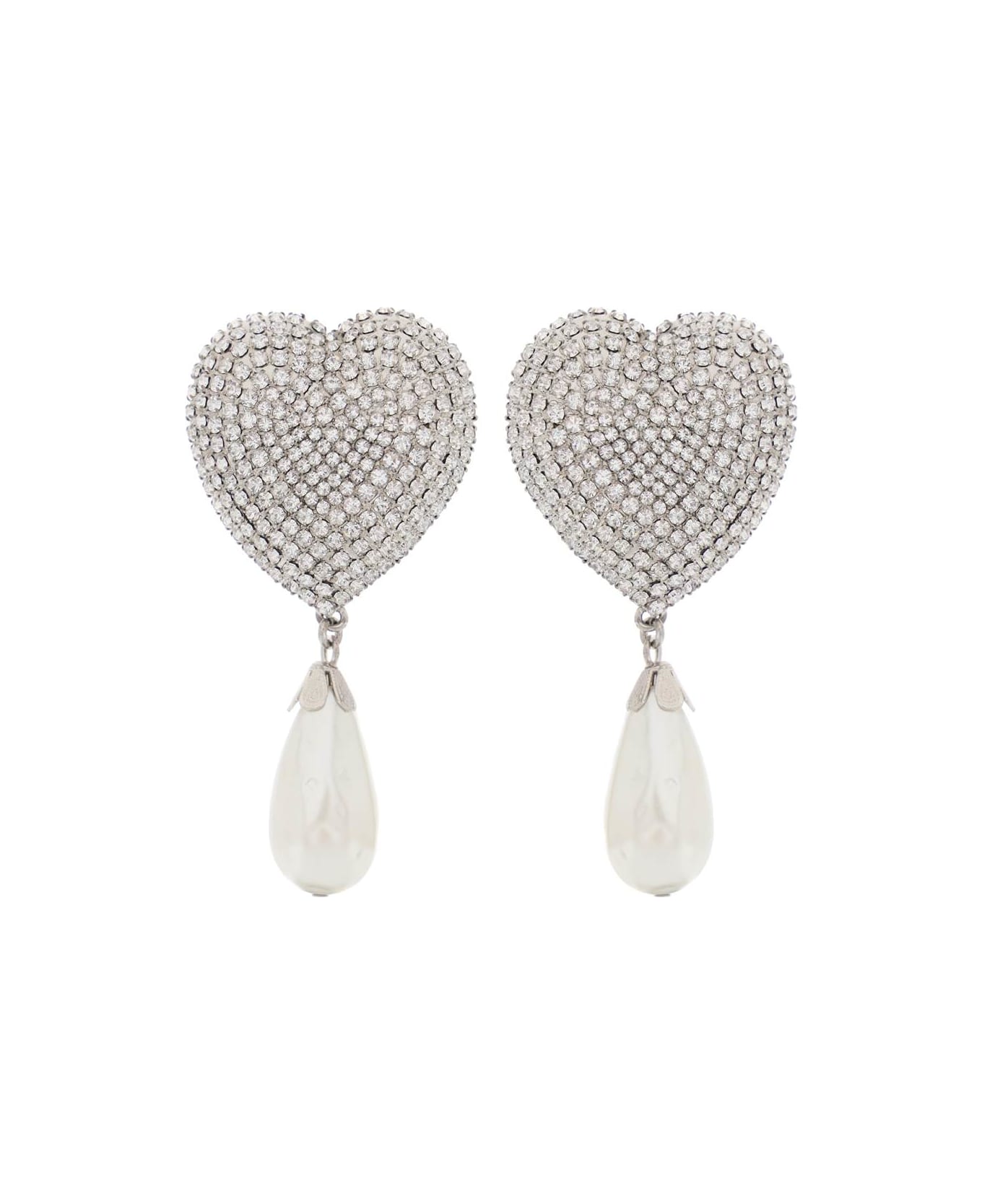 Alessandra Rich Heart Crystals And Pearl Earrings - Cry-silver