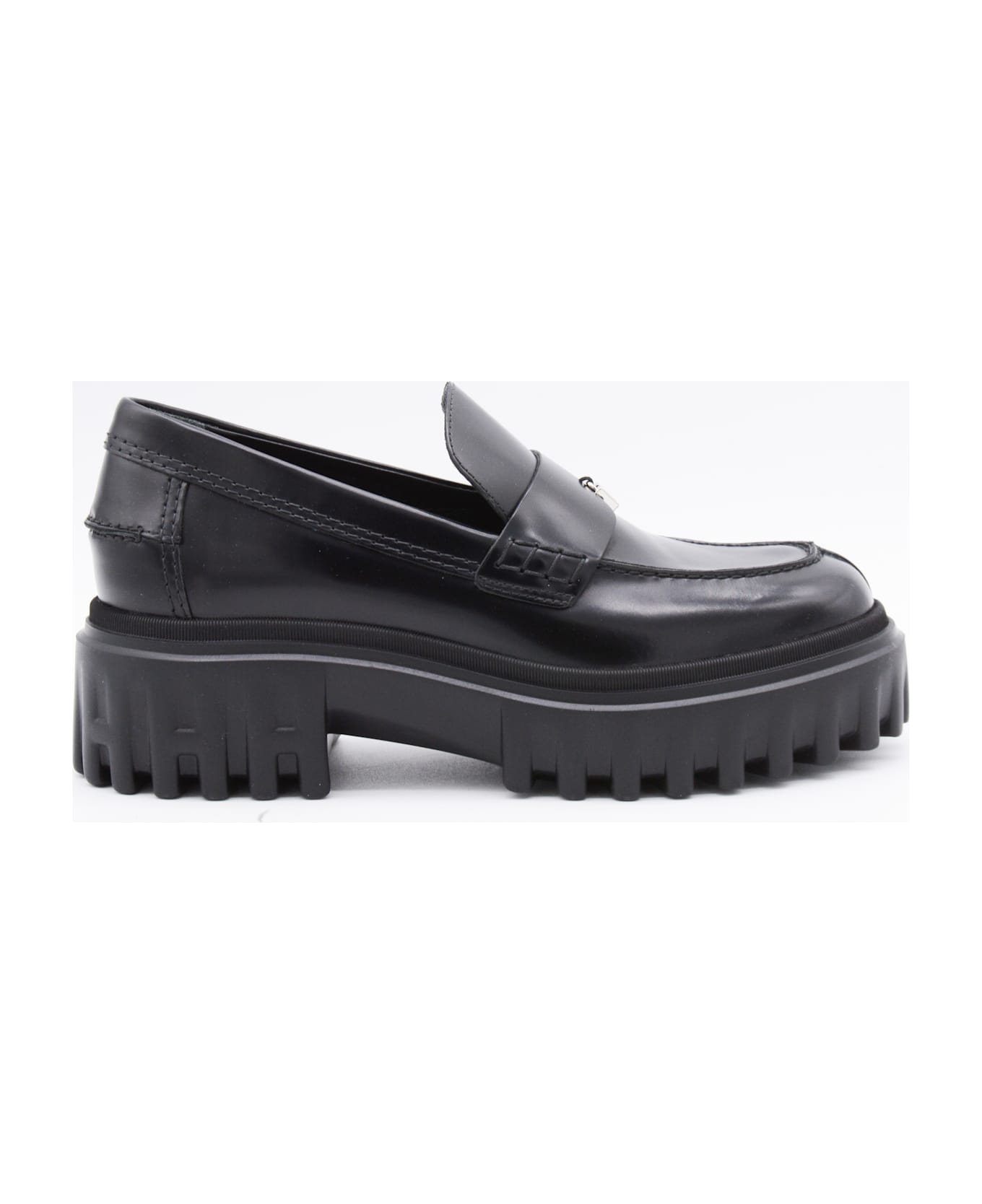 Hogan Black Leather Loafers - Black