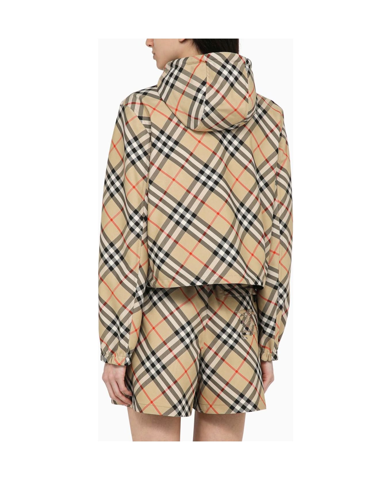 Burberry Reversible Sand-coloured Cropped Jacket With Check Pattern - BROWN/BLACK