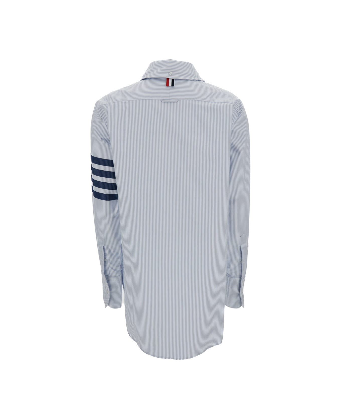 Thom Browne Exaggerated Easy Fit Point Collar Shirt In University Stripe W/ Woven 4 Bar Stripe Oxfordw - Blu