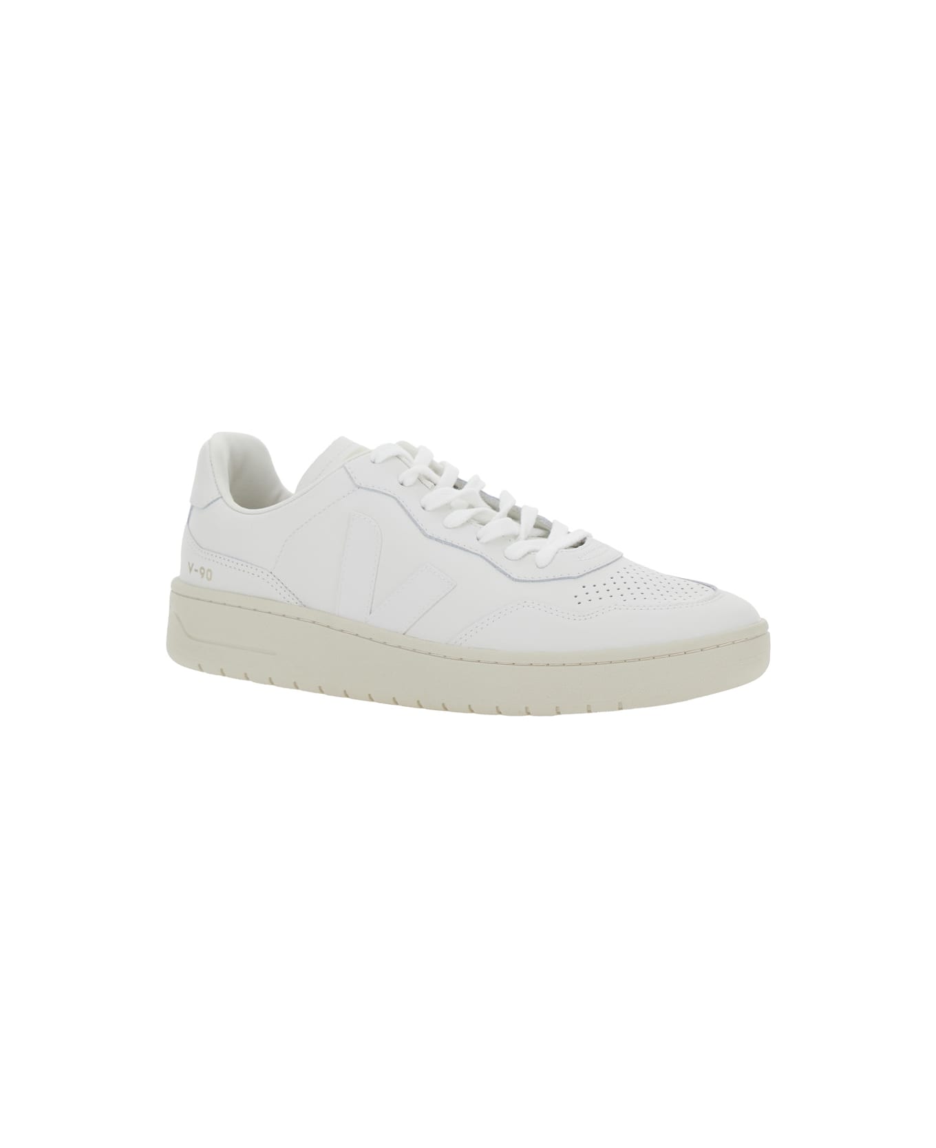 Veja 
v-90
 White Sneakers With Logo Patch On The Tongue And Logo Lettering On The Heel In Leather Unisex - White