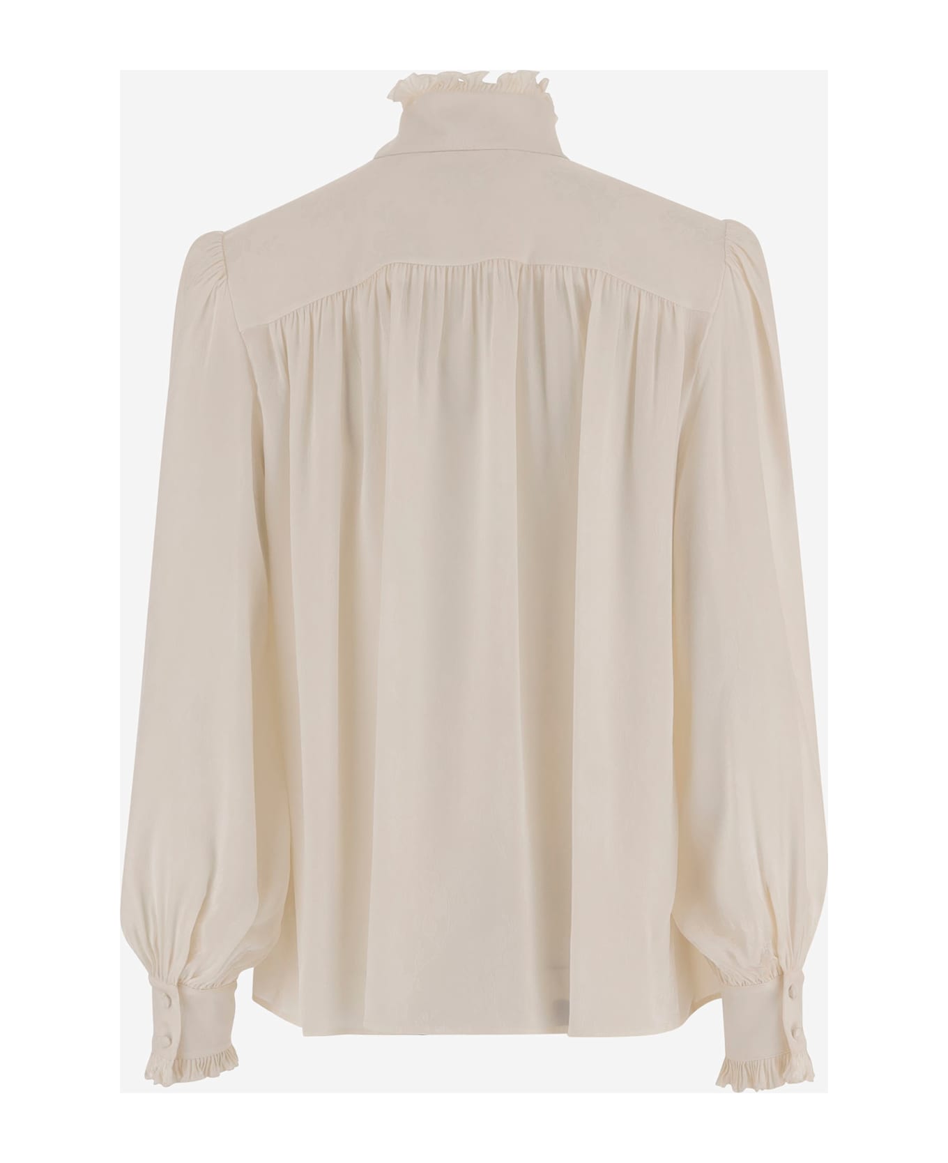 Chloé Oversized Blouse With Silk Jacquard Ruffles - Beige
