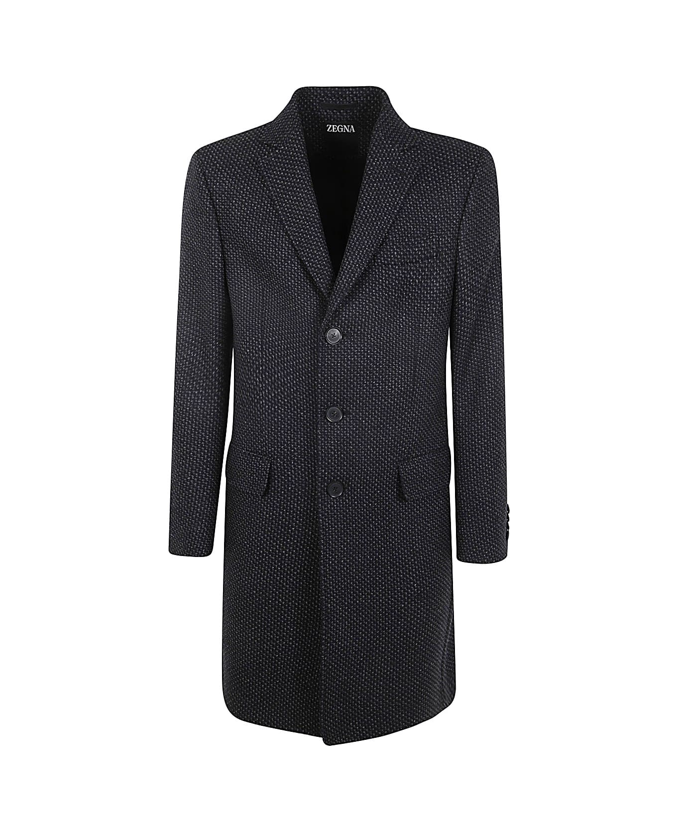 Zegna Wool And Cashmere Overcoat - Black And Dark Grey