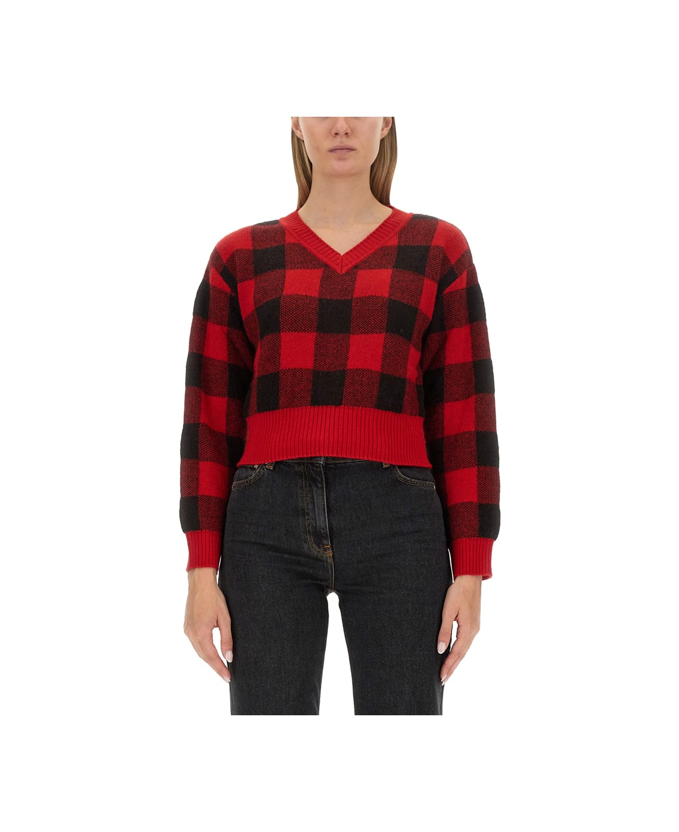 M05CH1N0 Jeans V-neck Sweater - RED