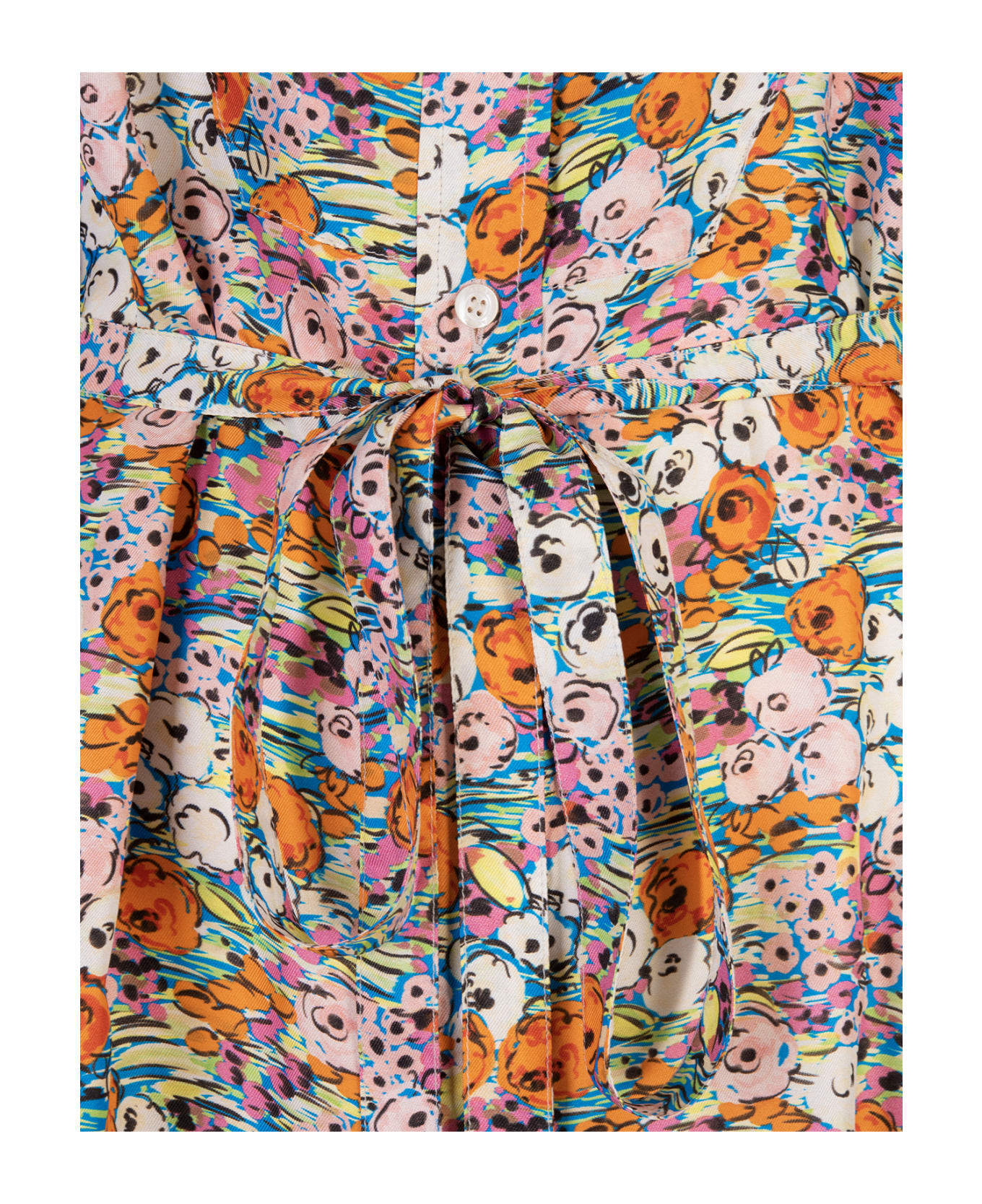 Aspesi Long Shirt Dress With Pink And Orange Floral Pattern - MULTICOLORE