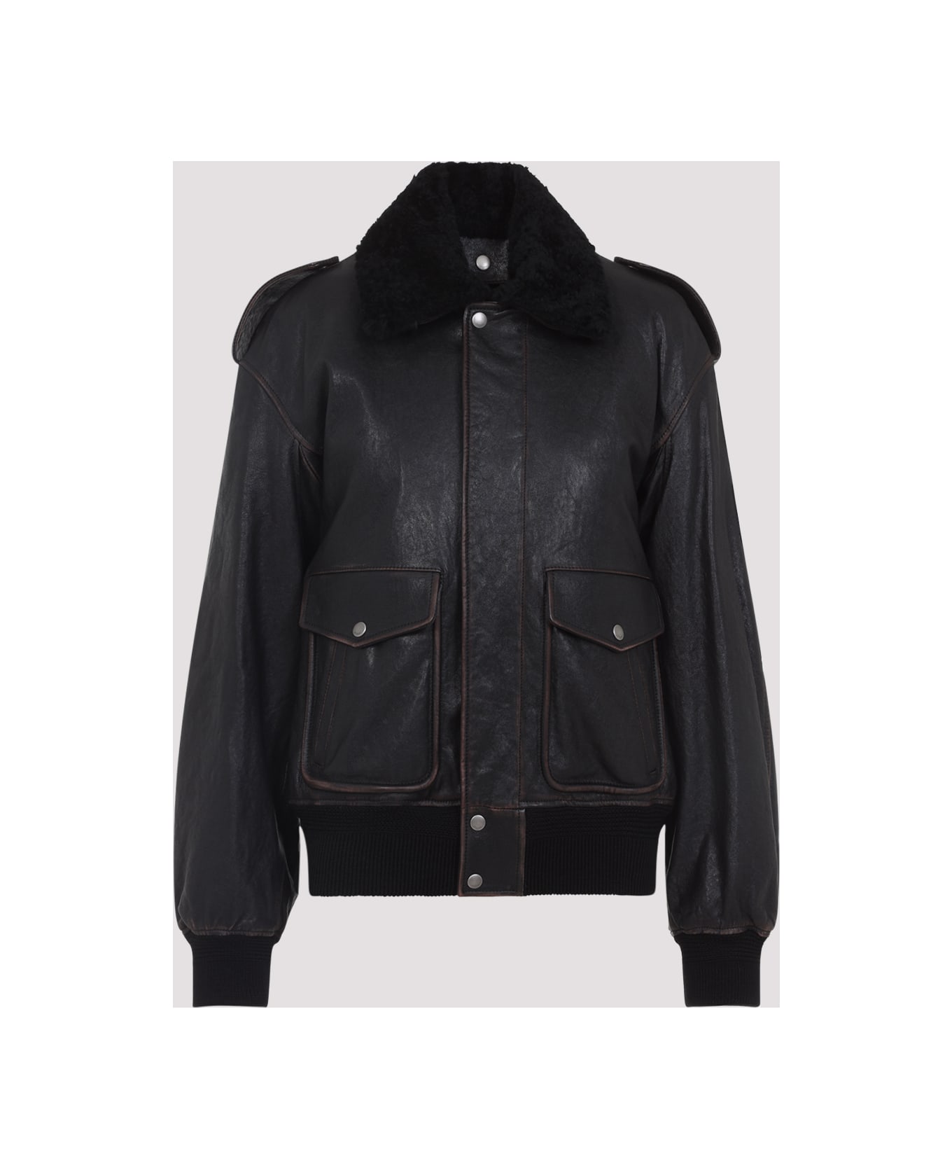 Saint Laurent Lamb Leather Jacket - Reglisse Auburn Noir