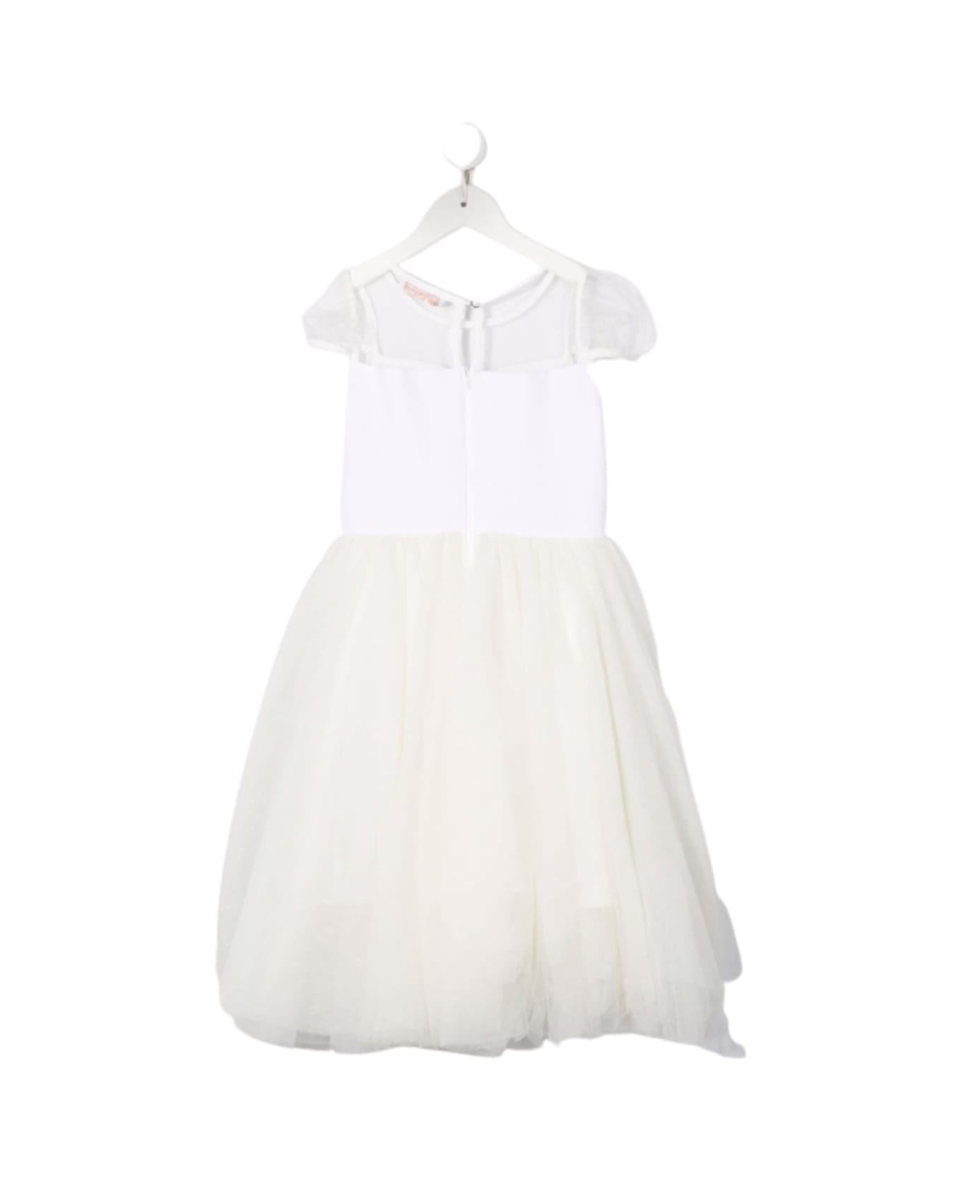 Monnalisa White Midi Dress With Decoration - White