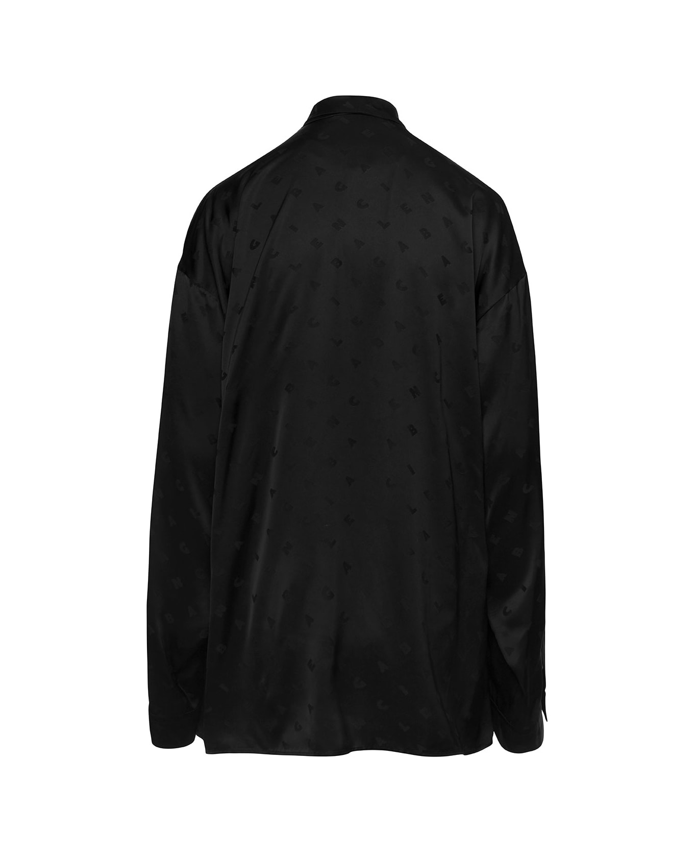 Balenciaga Oversize Black Hourglass Blouse All-over Logo Lettering With Long Panels On Collar In Viscose Woman - Black