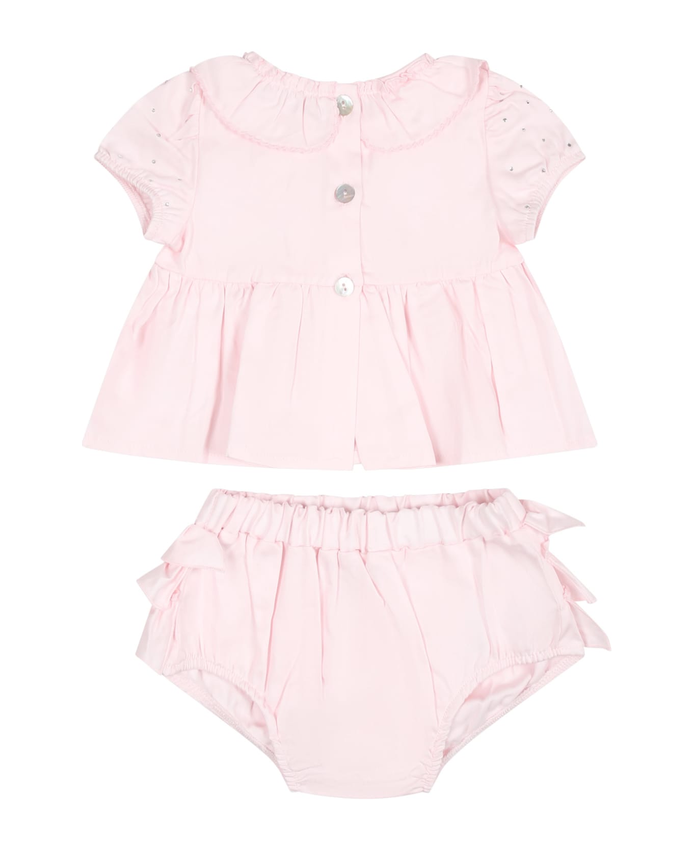 Monnalisa Pink Dress For Baby Girl With Rhinestones - Pink