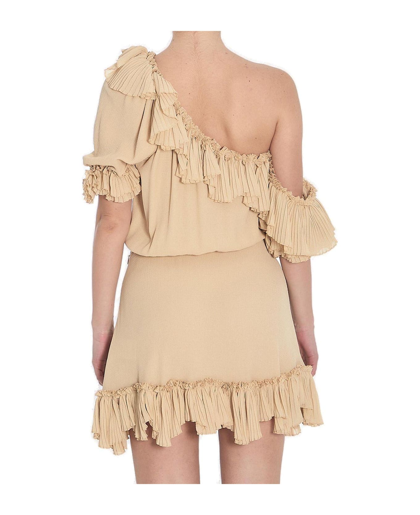Saint Laurent Ruffled One-shoulder Dress - Beige