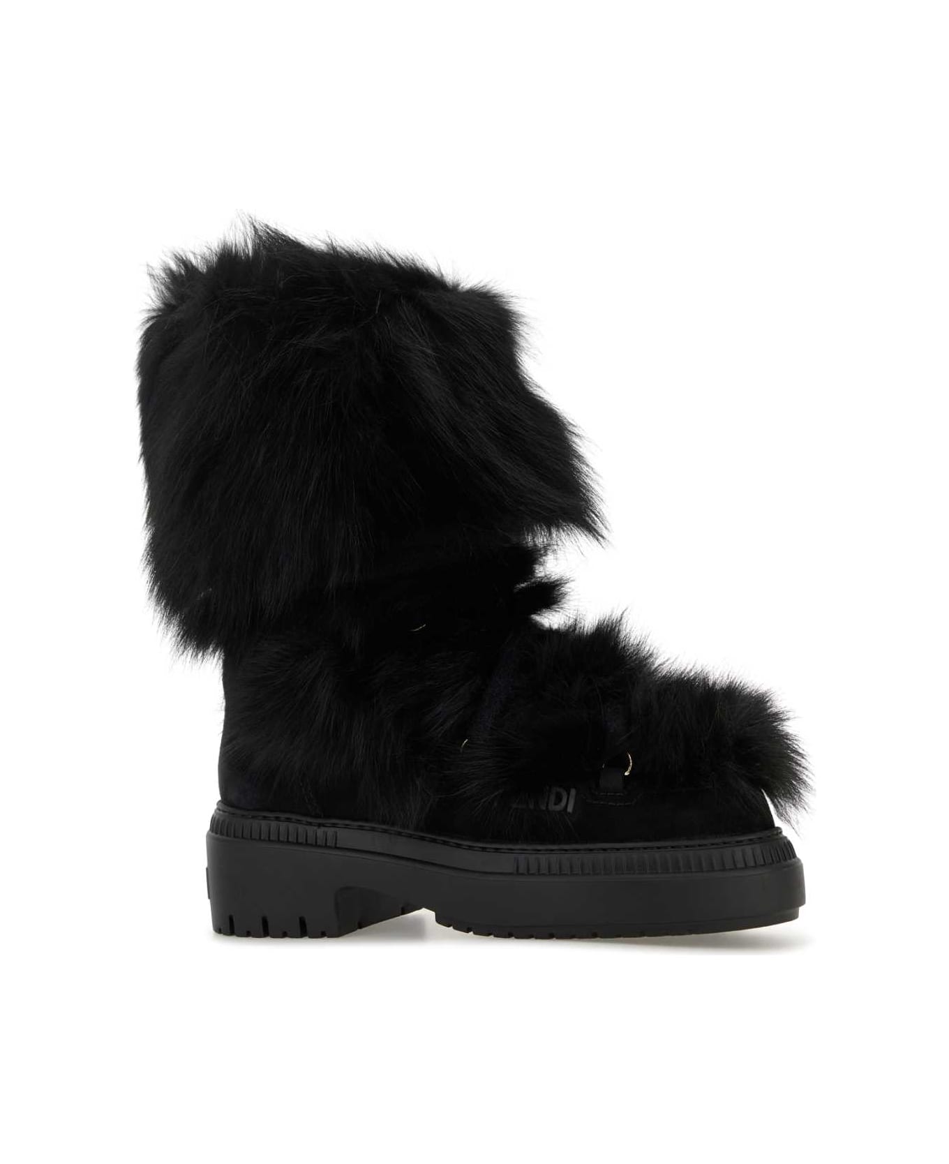 Fendi Black Fur And Suede Apres Chic Boots - NERO+NERO ANTRACITE