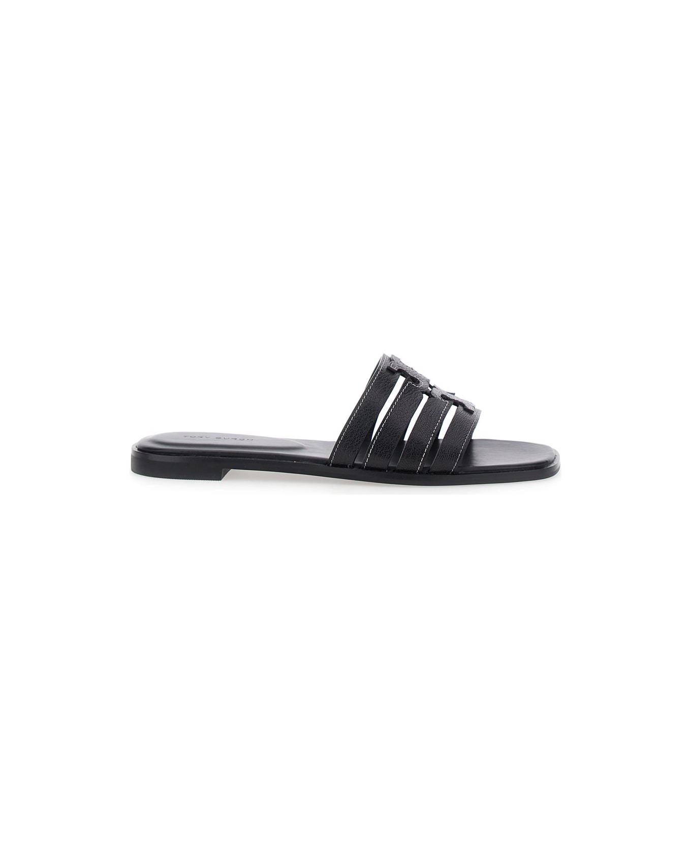 Tory Burch 'ines Cage' Black Sandals With Double T Motif In Leather Woman - Black