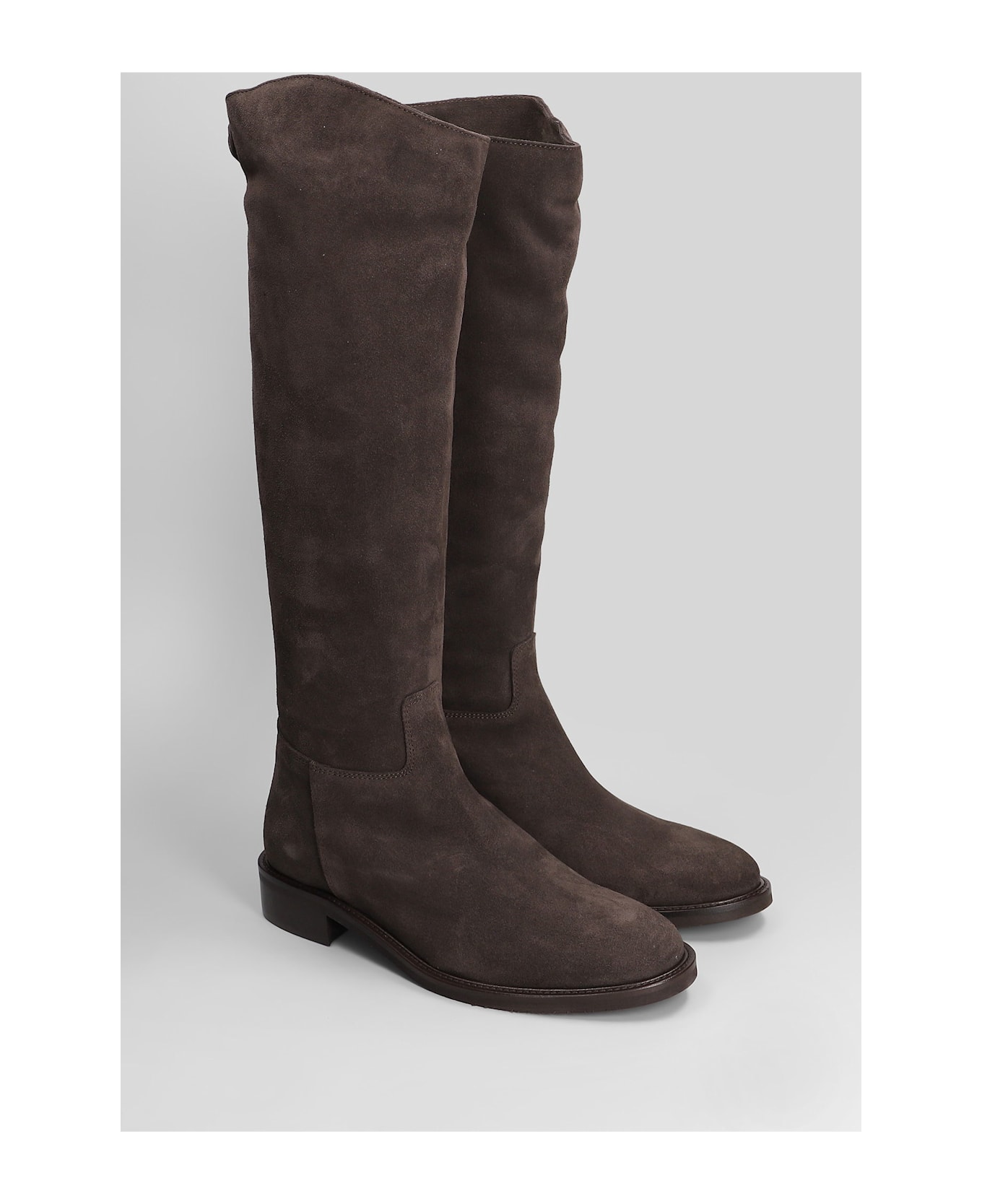 Julie Dee Low Heels Boots In Taupe Suede - taupe