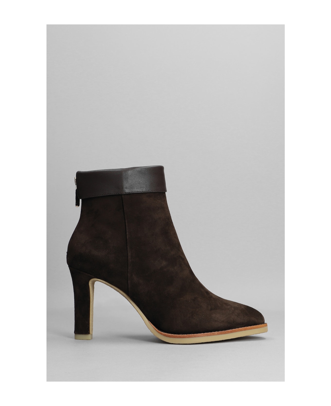 Lola Cruz High Heels Ankle Boots In Brown Suede And Leather - brown