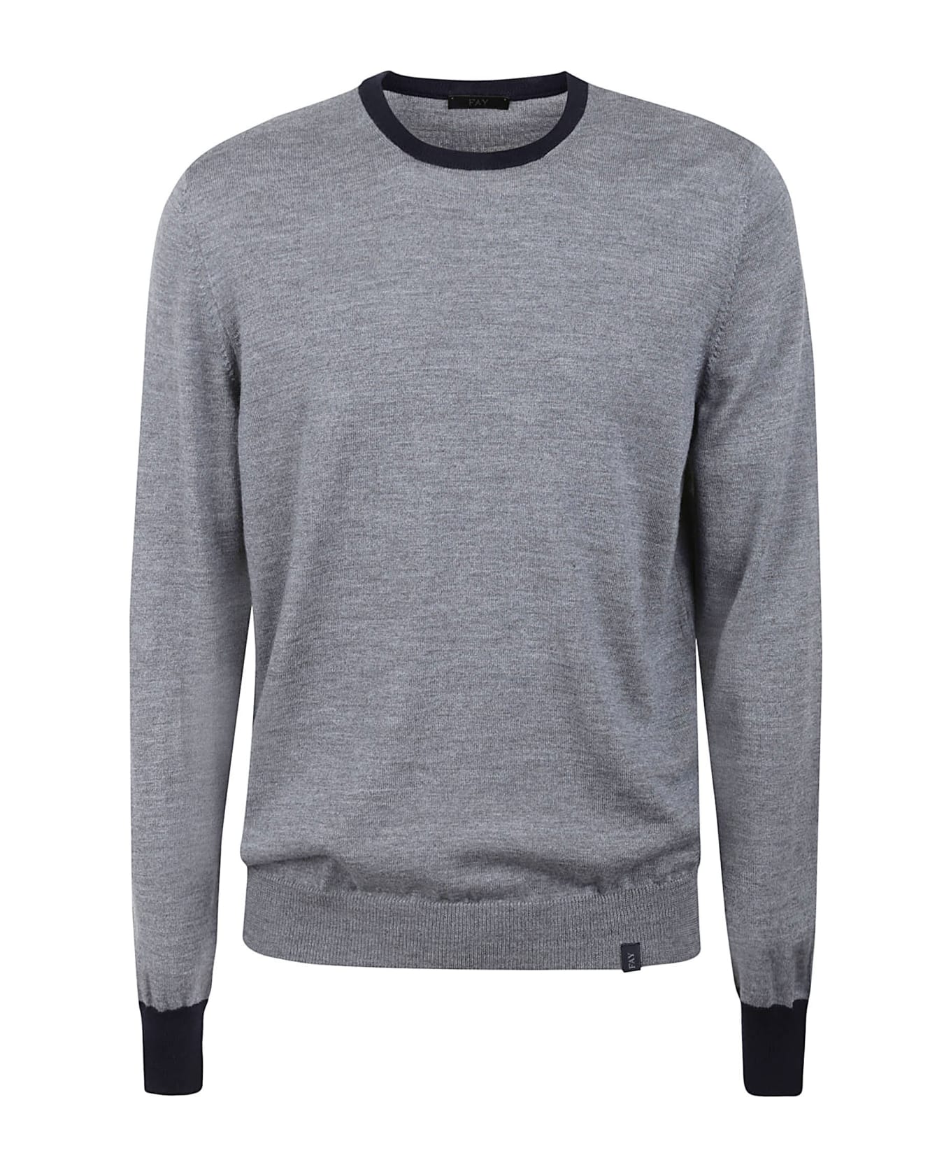 Fay Padded Shoulder Rib Trim Sweater - Grey
