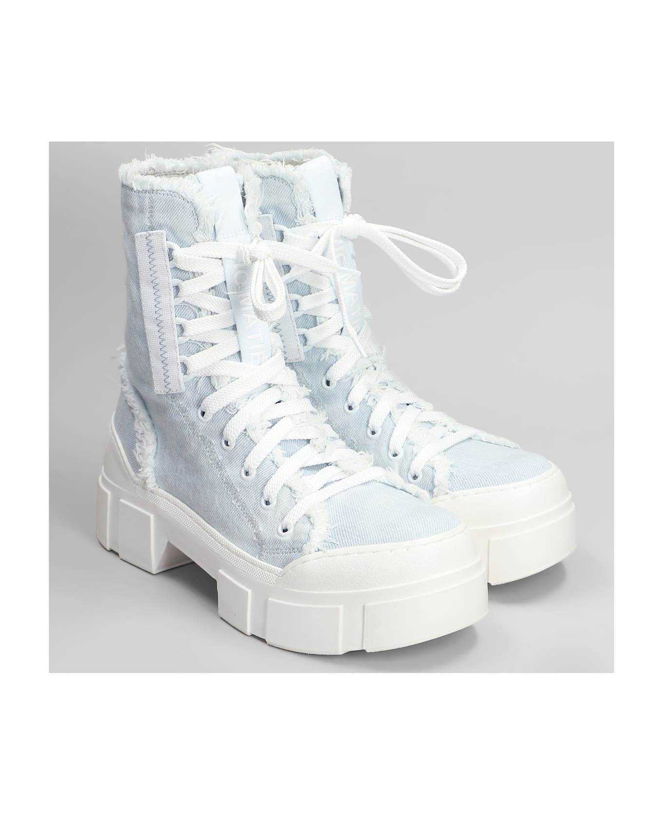 Vic Matié Denim 500 Combat Boots In Cyan Fabric - cyan