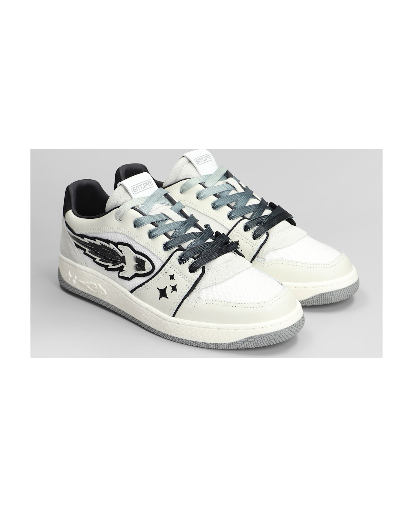 Enterprise Japan Egg Rocket Sneakers In White Leather And Fabric - white