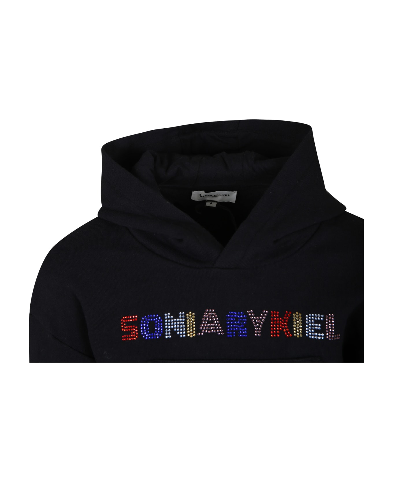 Rykiel Enfant Black Sweatshirt For Girl With Rhinestone Logo - Black ニットウェア＆スウェットシャツ