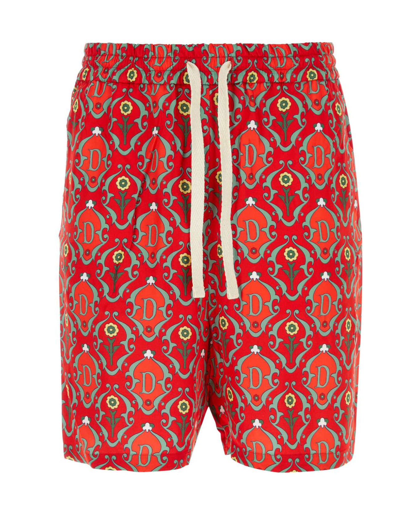 Drôle de Monsieur Printed Viscose Bermuda Shorts - RED