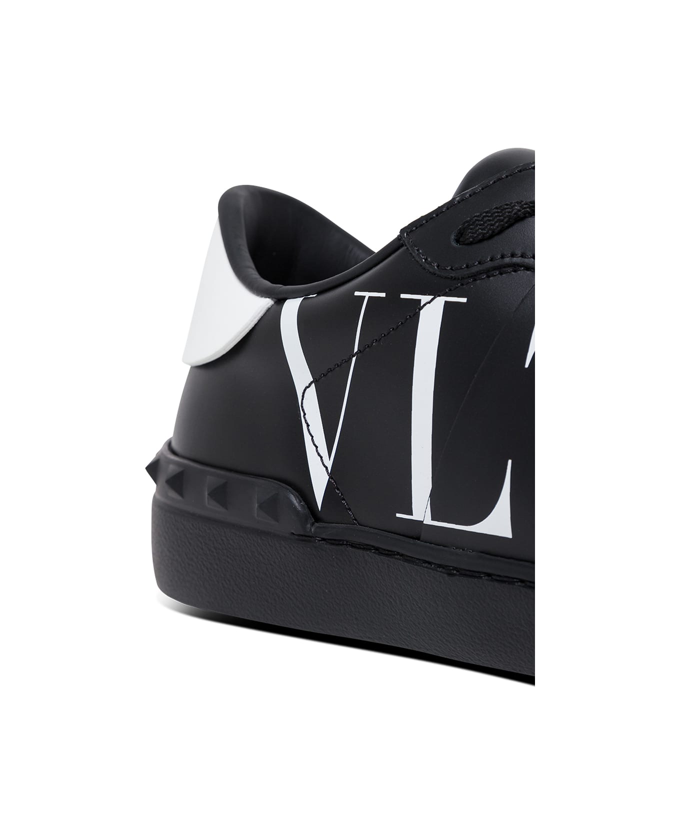 Valentino Garavani Black Leather Sneakers With Logo Print - Black