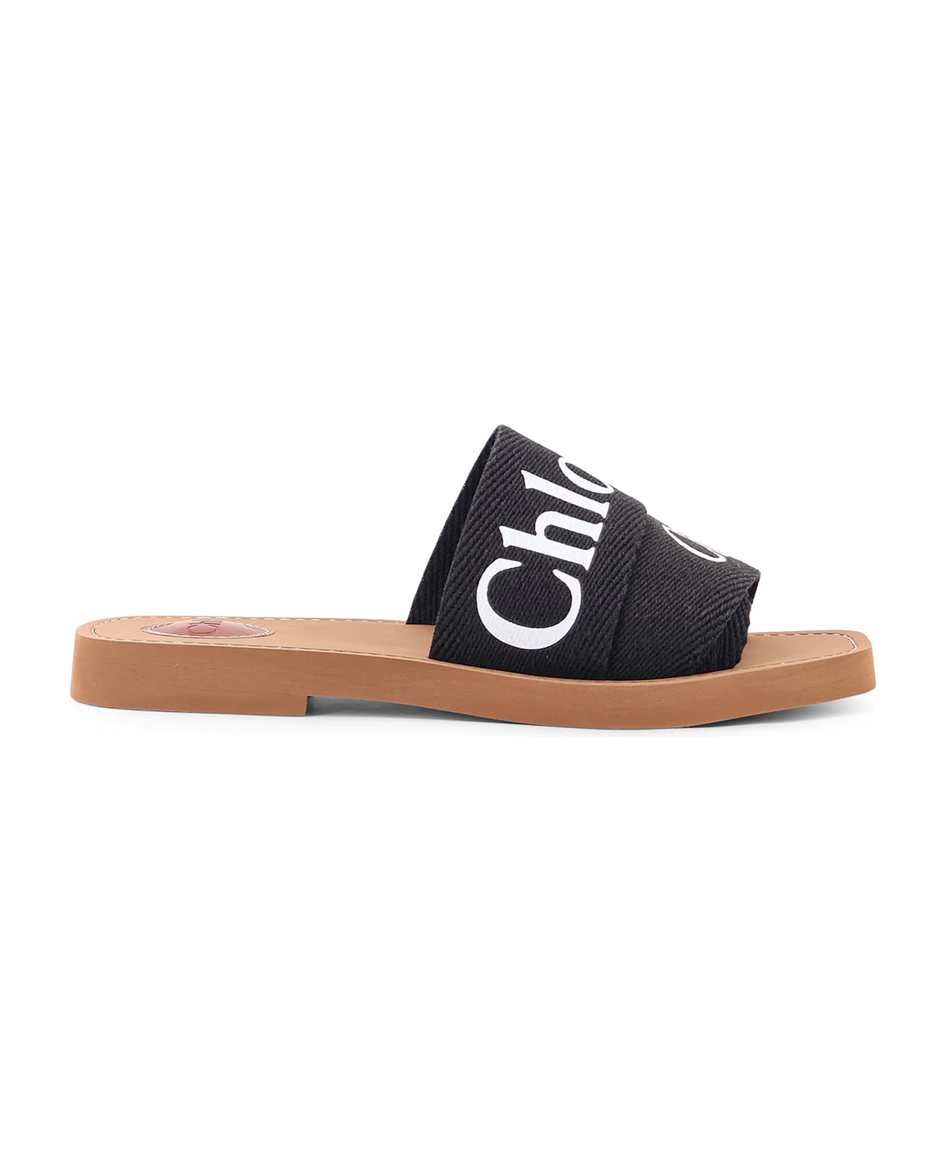 Chloé Woody Linen Flat Sandals - Black